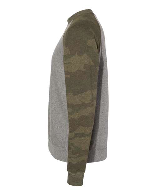 Independent Trading Co. PRM30SBC Special Blend Crewneck Raglan Sweatshirt #color_Nickel Heather/ Forest Camo