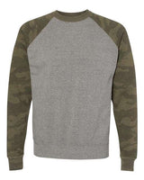 Independent Trading Co. PRM30SBC Special Blend Crewneck Raglan Sweatshirt #color_Nickel Heather/ Forest Camo