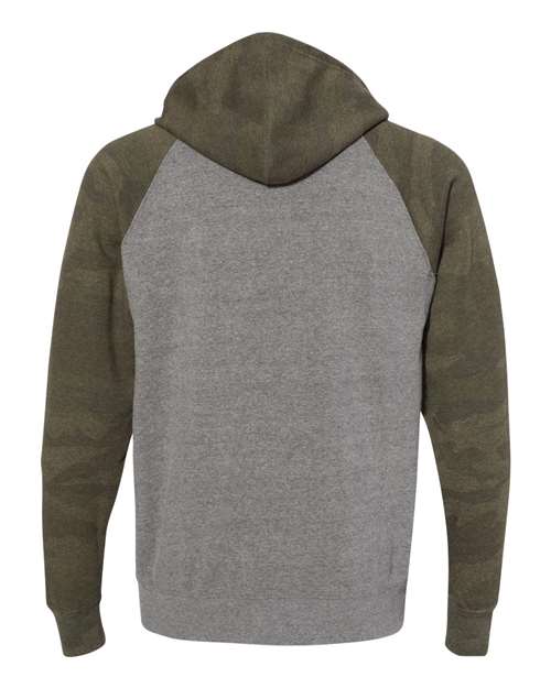 Independent Trading Co. PRM33SBZ Special Blend Raglan Full-Zip Hooded Sweatshirt #color_Nickel Heather/ Forest Camo