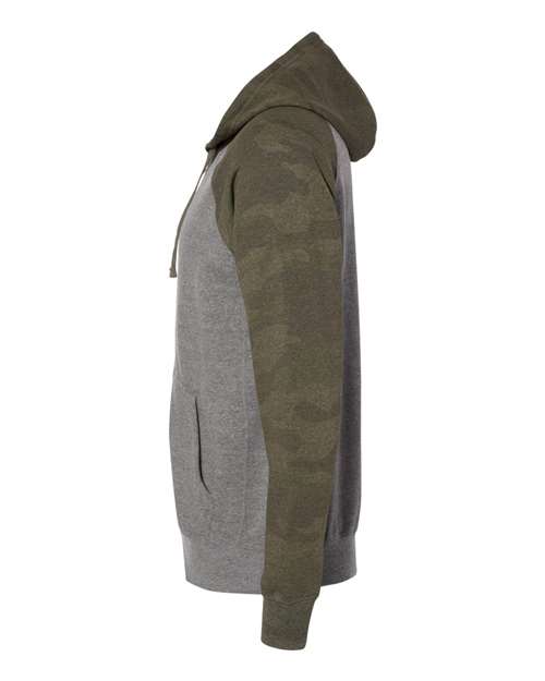 Independent Trading Co. PRM33SBZ Special Blend Raglan Full-Zip Hooded Sweatshirt #color_Nickel Heather/ Forest Camo