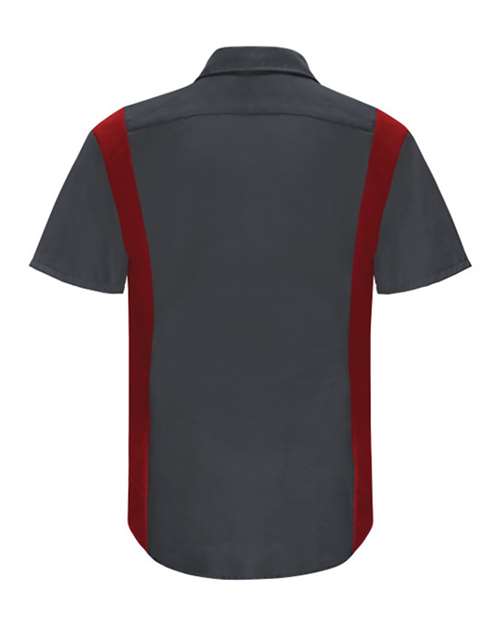 Red Kap SY42 Performance Plus Short Sleeve Shirt with Oilblok Technology #color_Charcoal/ Fireball Red