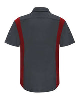 Red Kap SY42 Performance Plus Short Sleeve Shirt with Oilblok Technology #color_Charcoal/ Fireball Red