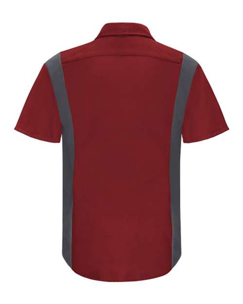 Red Kap SY42 Performance Plus Short Sleeve Shirt with Oilblok Technology #color_Fireball Red/ Charcoal