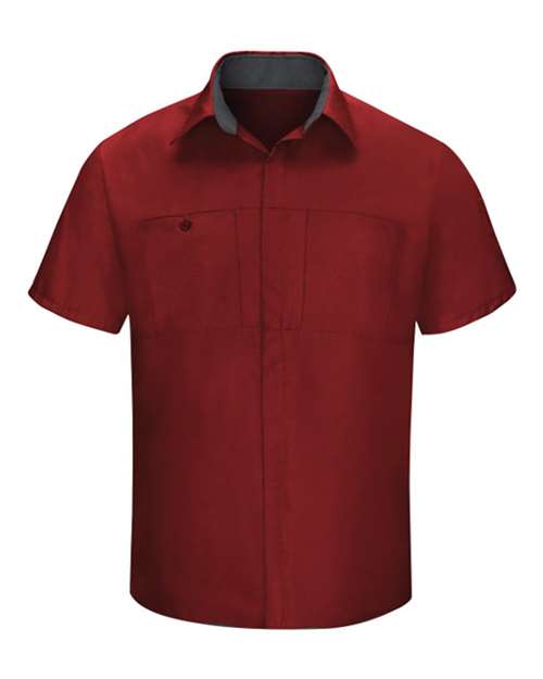 Red Kap SY42 Performance Plus Short Sleeve Shirt with Oilblok Technology #color_Fireball Red/ Charcoal