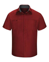 Red Kap SY42 Performance Plus Short Sleeve Shirt with Oilblok Technology #color_Fireball Red/ Charcoal