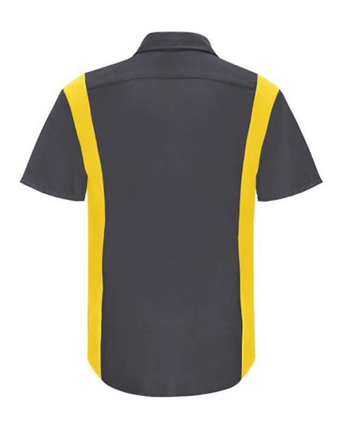 Red Kap SY42 Performance Plus Short Sleeve Shirt with Oilblok Technology #color_Charcoal/ Yellow