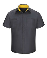 Red Kap SY42 Performance Plus Short Sleeve Shirt with Oilblok Technology #color_Charcoal/ Yellow
