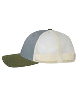 Richardson 115 Low Pro Trucker Cap #color_Heather Grey/ Birch/ Army