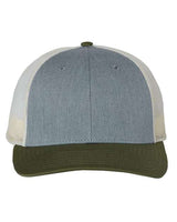 Richardson 115 Low Pro Trucker Cap #color_Heather Grey/ Birch/ Army