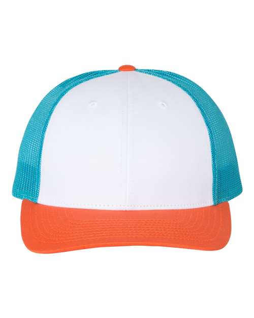 Richardson 115 Low Pro Trucker Cap #color_White/ Blue Hawaiin/ Pale Orange