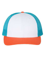 Richardson 115 Low Pro Trucker Cap #color_White/ Blue Hawaiin/ Pale Orange