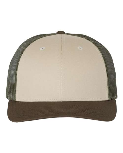 Richardson 115 Low Pro Trucker Cap #color_Tan/ Loden/ Brown