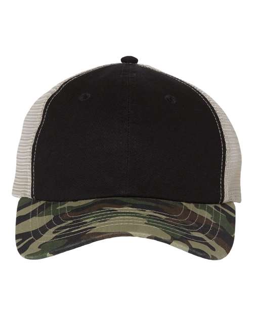 Valucap 3100 Contrast-Stitch Mesh-Back Cap #color_Black/ Camo/ Stone