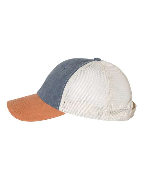 Valucap SP510 Pigment-Dyed Trucker Cap #color_Navy/ Texas/ Stone