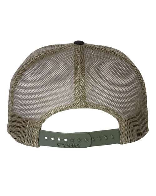 Richardson 168 Seven-Panel Trucker Cap #color_Black/ Camo/ Loden