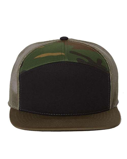 Richardson 168 Seven-Panel Trucker Cap #color_Black/ Camo/ Loden