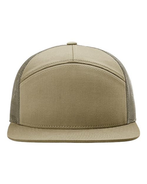 Richardson 168 Seven-Panel Trucker Cap #color_Pale Khaki/ Loden Green