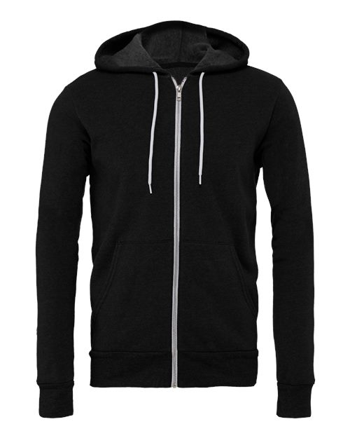 Bella + Canvas 3739 Unisex Poly-Cotton Fleece Full-Zip Hooded Sweatshirt #color_BLACK HEATHER