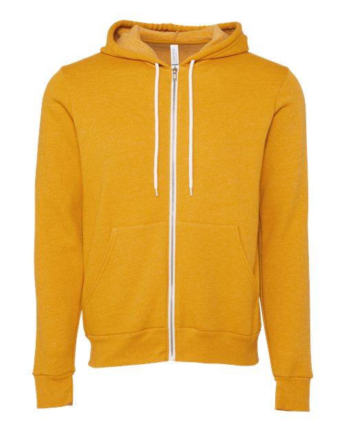 Bella + Canvas 3739 Unisex Poly-Cotton Fleece Full-Zip Hooded Sweatshirt #color_HEATHER MUSTARD