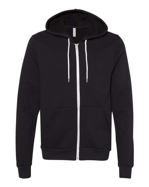 Bella + Canvas 3739 Unisex Poly-Cotton Fleece Full-Zip Hooded Sweatshirt #color_DTG BLACK