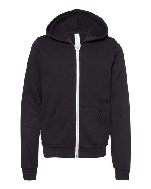 Bella + Canvas 3739Y Youth Sponge Fleece Full-Zip Hooded Sweatshirt #color_BLACK
