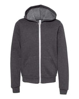 Bella + Canvas 3739Y Youth Sponge Fleece Full-Zip Hooded Sweatshirt #color_DARK GRY HEATHER