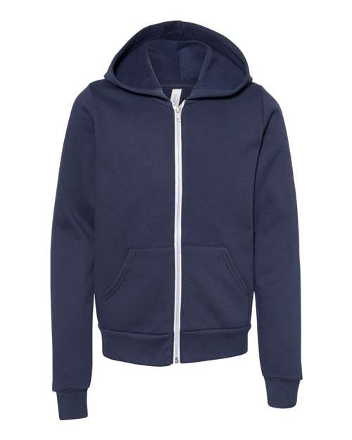 Bella + Canvas 3739Y Youth Sponge Fleece Full-Zip Hooded Sweatshirt #color_NAVY