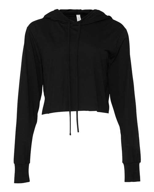 Bella + Canvas 8512 Ladies' Cropped Long Sleeve Hoodie T-Shirt #color_SOLID BLK TRBLND