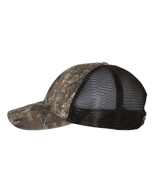Richardson 111P Garment Washed Printed Trucker Cap #color_Realtree Timber/ Black
