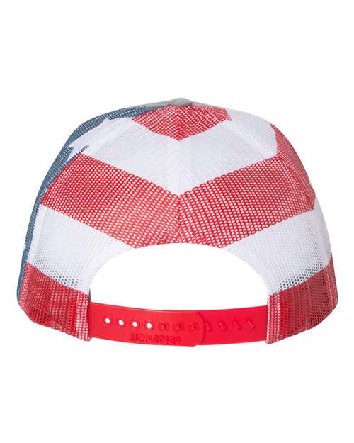 Richardson 112PM Printed Mesh Trucker Cap #color_Heather Grey/ Stars & Stripes