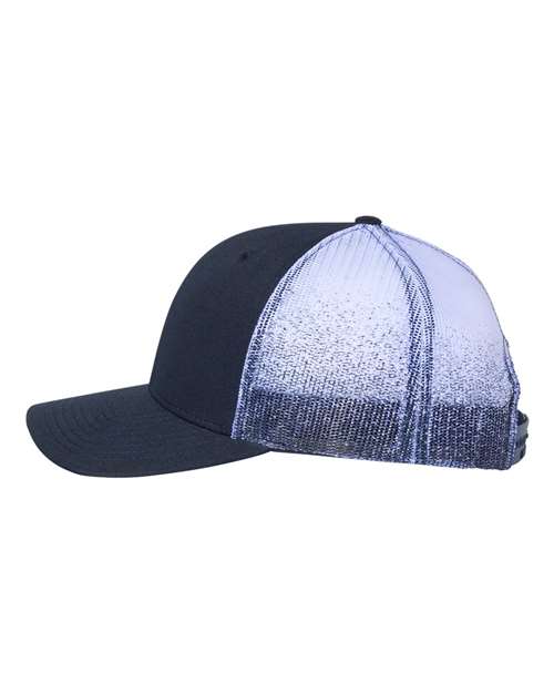Richardson 112PM Printed Mesh Trucker Cap #color_Navy/ Navy to White Fade