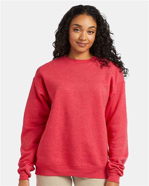 Hanes P1607 Unisex Ecosmart 50/50 Crewneck Sweatshirt #color_HEATHER RED