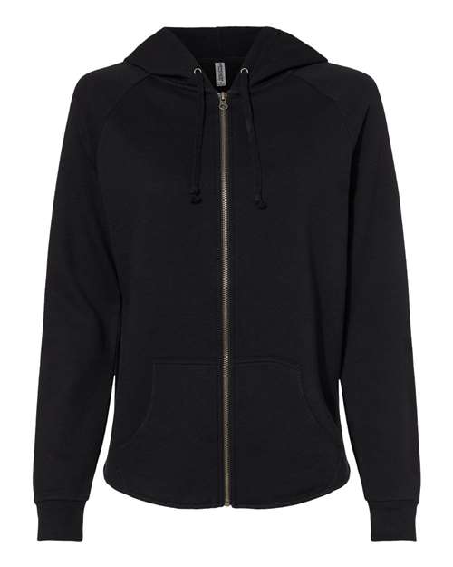 Independent Trading Co. PRM2500Z Women's California Wave Wash Full-Zip Hooded Sweatshirt #color_Black
