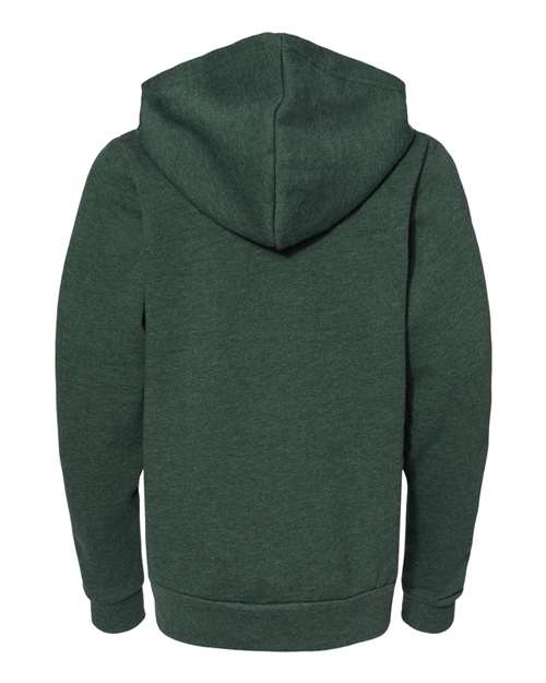 Bella + Canvas 3739Y Youth Sponge Fleece Full-Zip Hooded Sweatshirt #color_HEATHER FOREST
