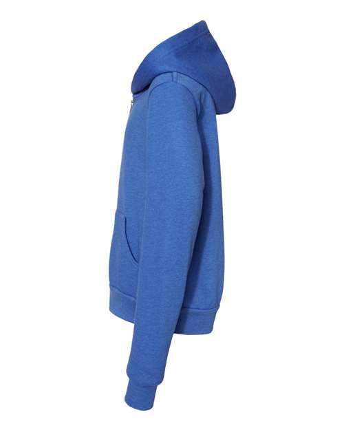 Bella + Canvas 3739Y Youth Sponge Fleece Full-Zip Hooded Sweatshirt #color_HTHR TRUE ROYAL
