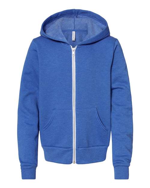 Bella + Canvas 3739Y Youth Sponge Fleece Full-Zip Hooded Sweatshirt #color_HTHR TRUE ROYAL