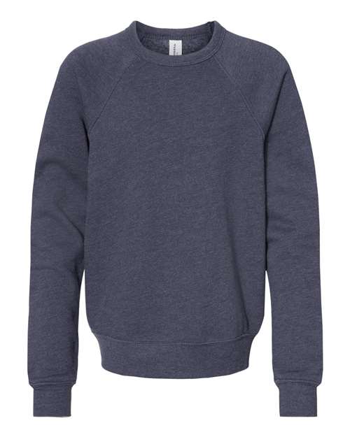 Bella + Canvas 3901Y Youth Sponge Fleece Raglan Sweatshirt #color_HEATHER NAVY