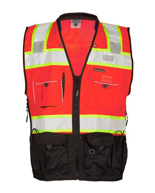 Kishigo S5002-5003 Premium Black Series Surveyors Vest #color_Fluorescent Red (S5702)