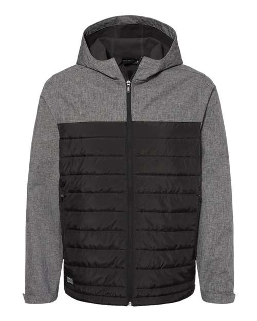 Dri Duck 5324 Men's Pinnacle Puffer Body Softshell Hooded Jacket #color_BLACK HTHR/ BLK