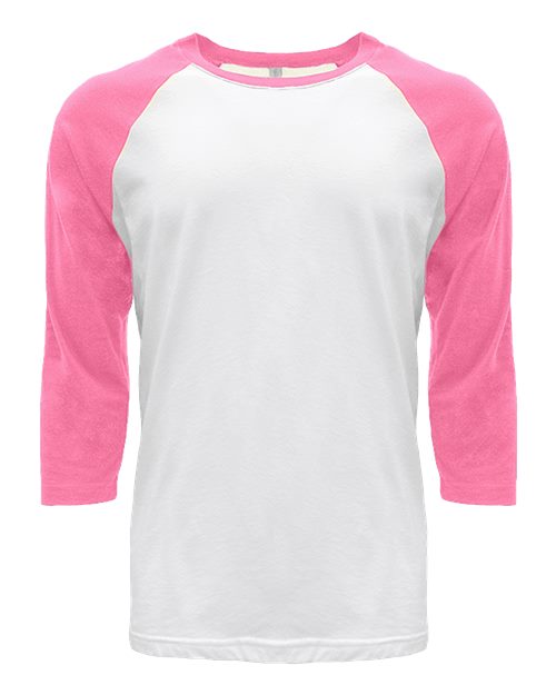 Next Level 6251 Unisex CVC 3/4 Sleeve Raglan Baseball T-Shirt #color_HOT PINK/ WHITE