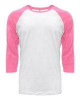 Next Level 6251 Unisex CVC 3/4 Sleeve Raglan Baseball T-Shirt #color_HOT PINK/ WHITE