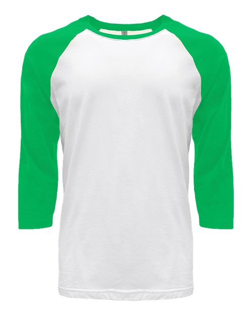 Next Level 6251 Unisex CVC 3/4 Sleeve Raglan Baseball T-Shirt #color_KELLY GREEN/ WHT