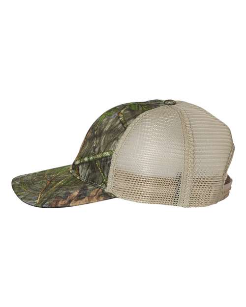 Richardson 111P Garment Washed Printed Trucker Cap #color_Mossy Oak Obsession/ Khaki