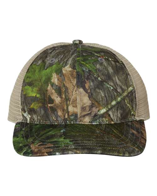 Richardson 111P Garment Washed Printed Trucker Cap #color_Mossy Oak Obsession/ Khaki