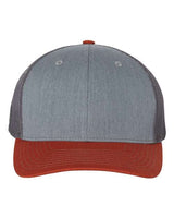 Richardson 112 Snapback Trucker Cap #color_Heather Grey/ Charcoal/ Dark Orange