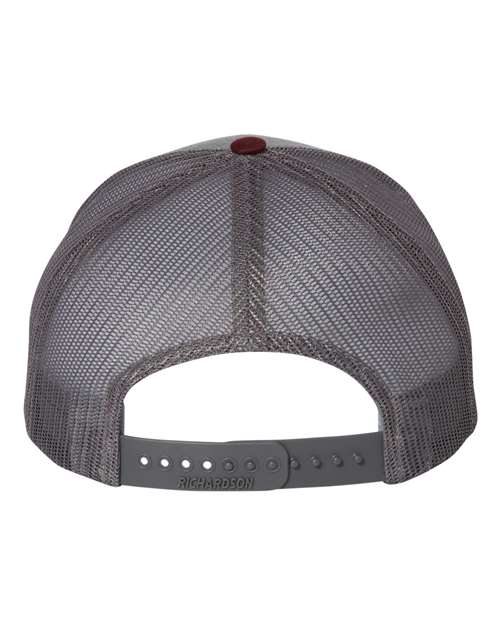 Richardson 112 Snapback Trucker Cap #color_Heather Grey/ Charcoal/ Maroon