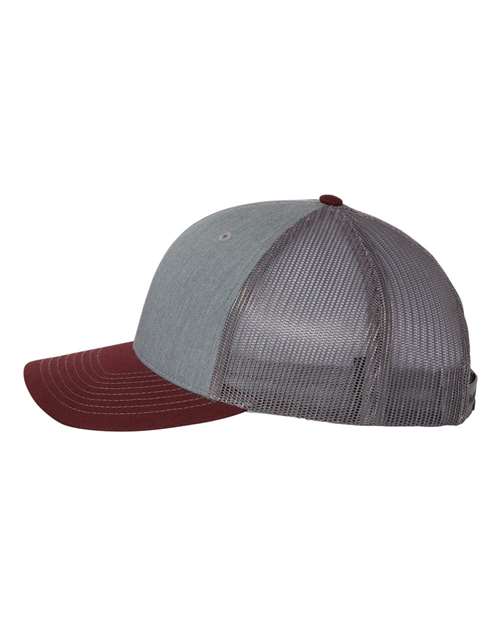 Richardson 112 Snapback Trucker Cap #color_Heather Grey/ Charcoal/ Maroon