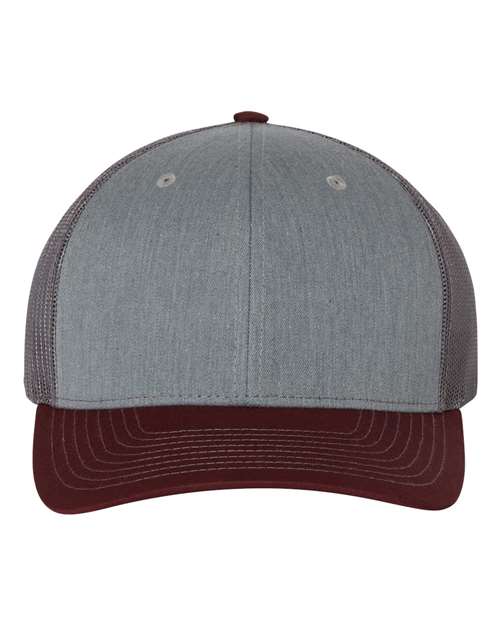 Richardson 112 Snapback Trucker Cap #color_Heather Grey/ Charcoal/ Maroon
