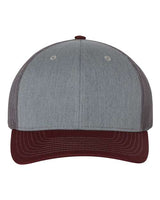 Richardson 112 Snapback Trucker Cap #color_Heather Grey/ Charcoal/ Maroon
