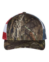 Richardson 112PM Printed Mesh Trucker Cap #color_Mossy Oak Break-Up Country/ Stars & Stripes